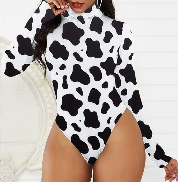 American Trends Long Sleeve Bodysuit for Women Cow Print Turtleneck Bodysuit, XL