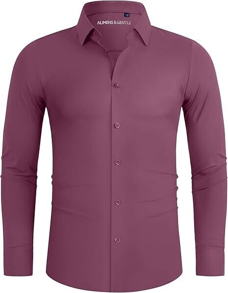 Alimens & Gentle Men's Dress Shirts 16-Way Stretch Slim Fit Long Sleeve Shirt, L