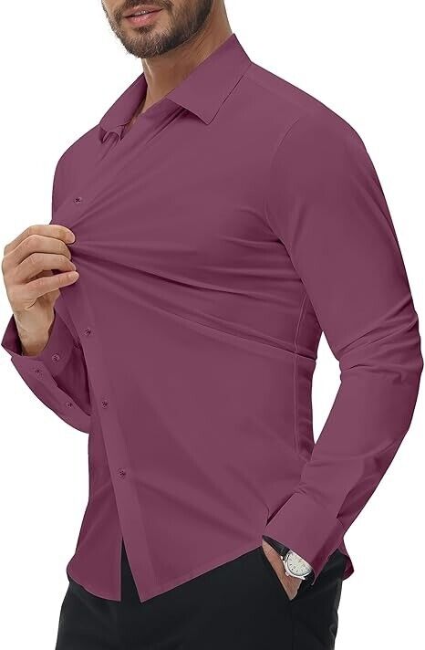 Alimens & Gentle Men's Dress Shirts 16-Way Stretch Slim Fit Long Sleeve Shirt, L