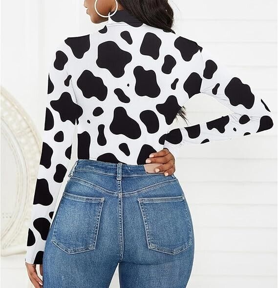 American Trends Long Sleeve Bodysuit for Women Cow Print Turtleneck Bodysuit, XL