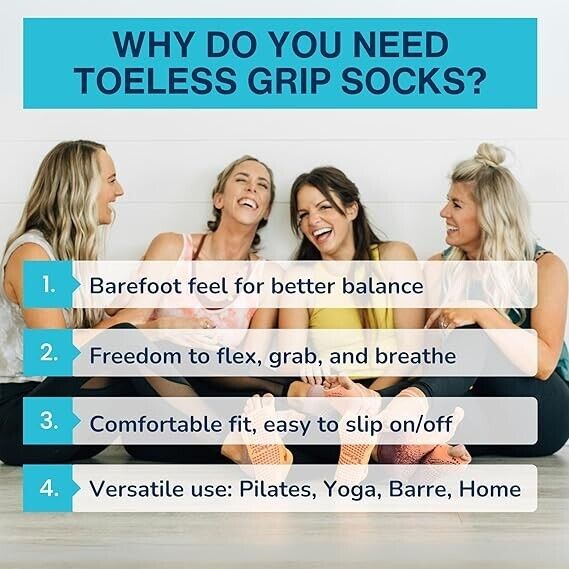 Tucketts Allegro Toeless Non-Slip Grip Socks - Anti Skid Yoga, Barre, Pilates