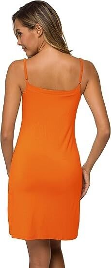 AUHEGN Women's Basic Adjustable Spaghetti Strap Cami Slip Mini Dress, Orange, L