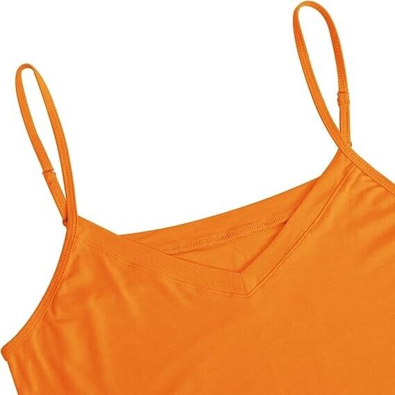 AUHEGN Women's Basic Adjustable Spaghetti Strap Cami Slip Mini Dress, Orange, L