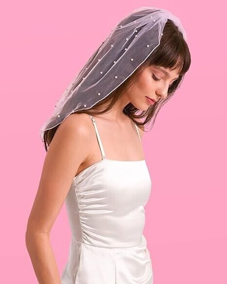 xo, Fetti Bachelorette Party Pearl Bridal Veil- Headband Decoration, Bride To Be