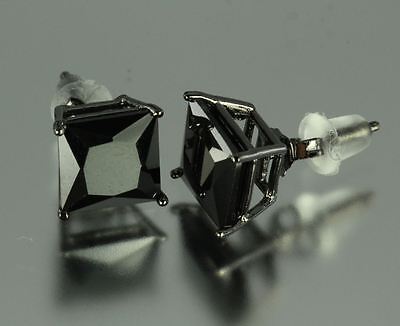 8MM~5.12 CTW~BLACK ON BLACK PRINCESS CUT STERLING SILVER 925 STUD EARRINGS~MXM