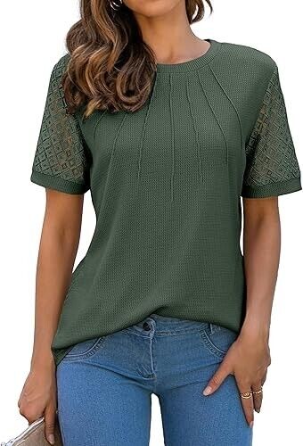 Blooming Jelly Women's Dressy Casual Blouses Work Tops Short Sleeve T-Shirt, L