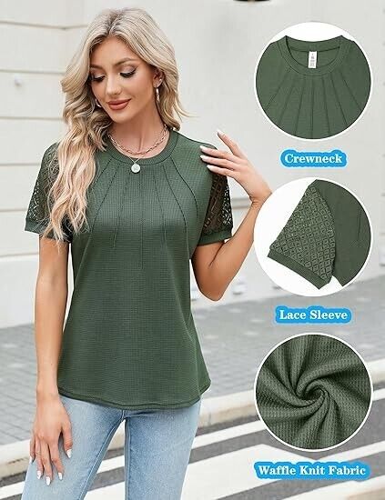 Blooming Jelly Women's Dressy Casual Blouses Work Tops Short Sleeve T-Shirt, L