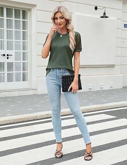 Blooming Jelly Women's Dressy Casual Blouses Work Tops Short Sleeve T-Shirt, L