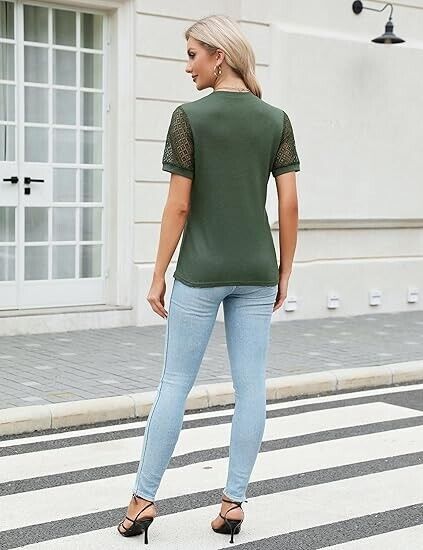 Blooming Jelly Women's Dressy Casual Blouses Work Tops Short Sleeve T-Shirt, L