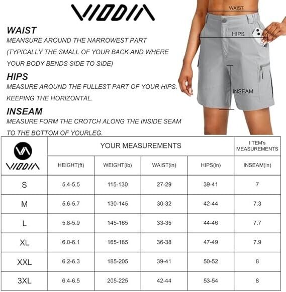 Viodia Womens 7" Hiking Cargo Shorts with Pockets Quick Dry Lightweight Shorts M