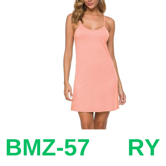 AUHEGN Women's Basic Adjustable Spaghetti Strap Cami Slip Mini Dress Peach, X-L