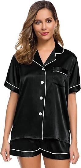 SWOMOG Womens Silk Satin Pajamas Set Two-Piece Pj Sets Sleepwear Loungewear, XL