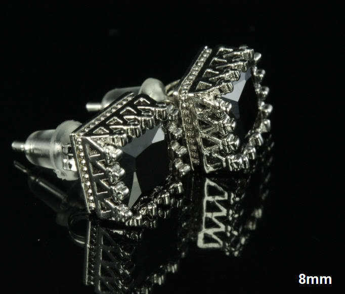 5.1 CRT STERLING SILVER 925 BLACK PRINCESS CUT CROWN SET CZ STUD EARRINGS-MAXX-H