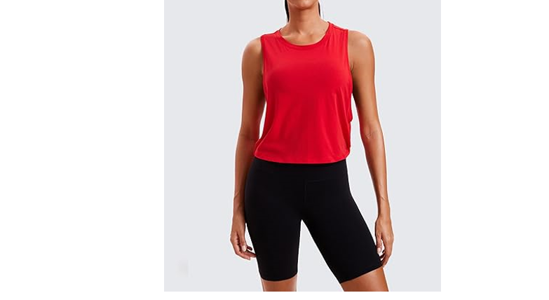 CRZ YOGA Women's Sleeveless Cotton Blend Crop Tank Top for Yoga Running Gym, M
