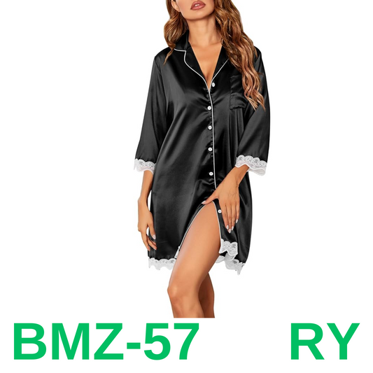 Ekouaer Silk Nightgowns for Women Satin Nightshirt Button Down Sleepshirt, XL
