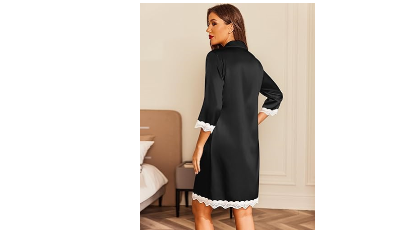 Ekouaer Silk Nightgowns for Women Satin Nightshirt Button Down Sleepshirt, XL