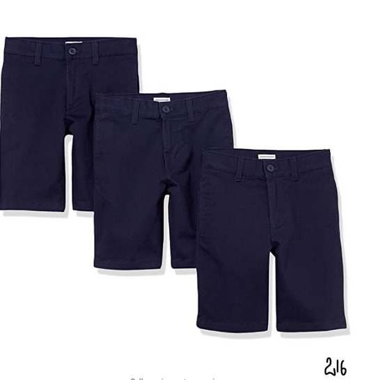 Essentials Boys Woven Flat-Front Khaki Shorts, 3-Pack Navy, 10S