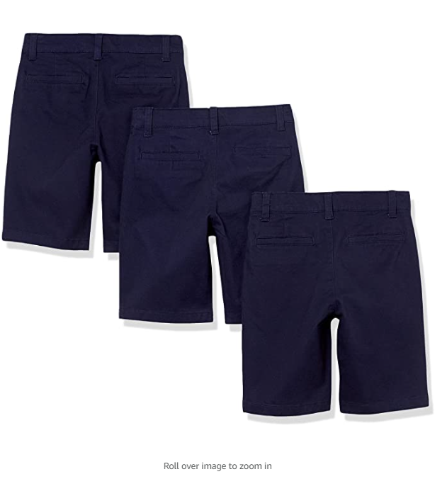 Essentials Boys Woven Flat-Front Khaki Shorts, 3-Pack Navy, 10S