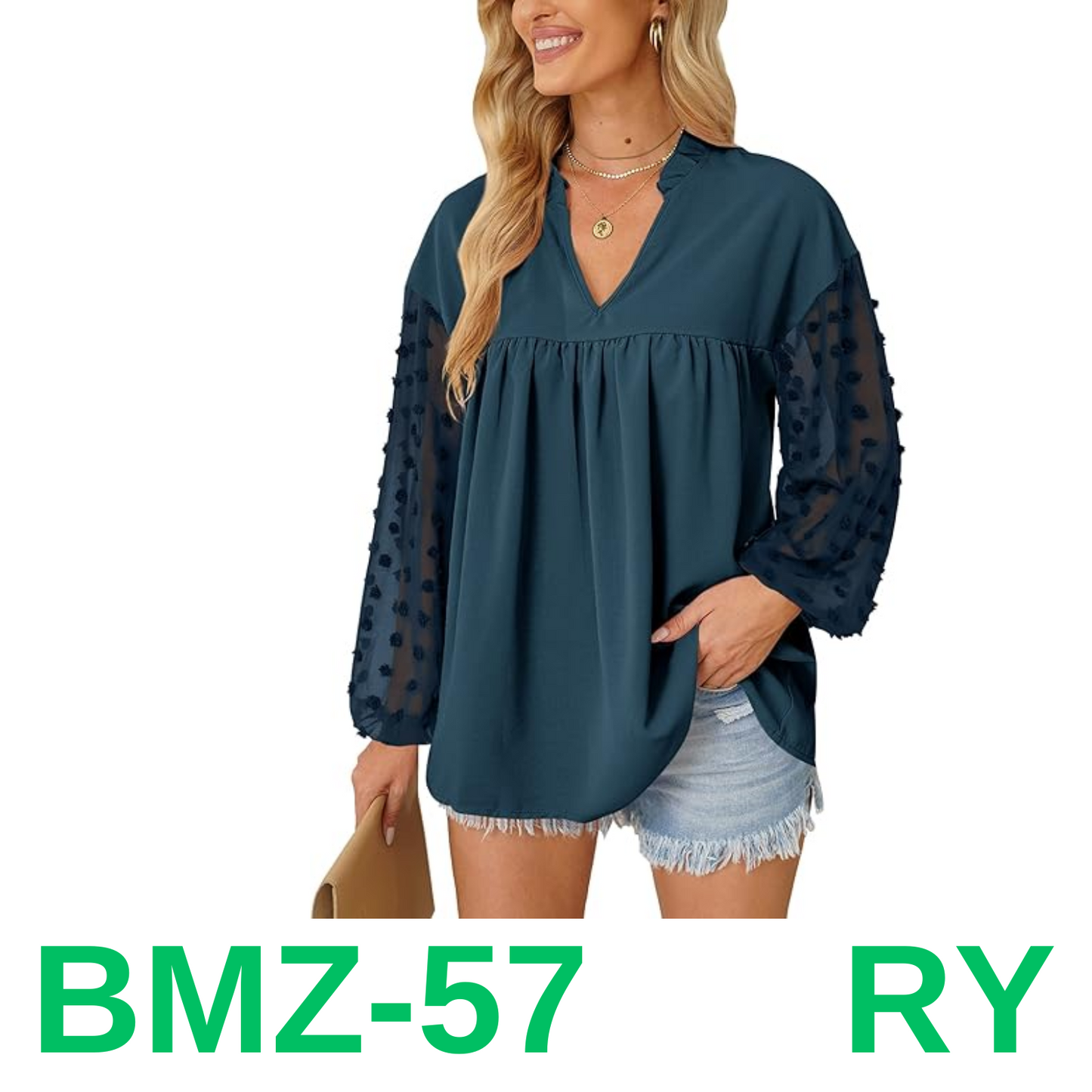 Women V Neck Casual Swiss Dot Shirt Top Lantern Sleeve Business Top Shirt, XL