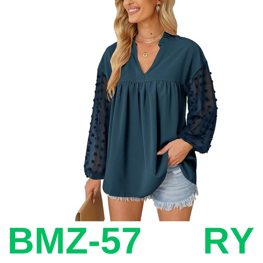 Women V Neck Casual Swiss Dot Shirt Top Lantern Sleeve Business Top Shirt, XL