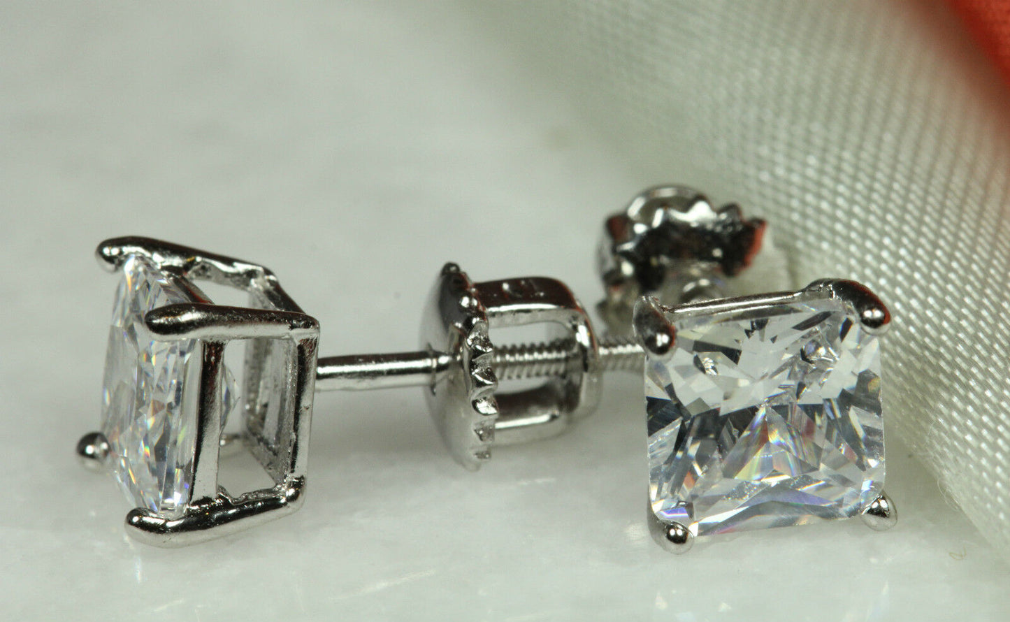 7MM PRINCESS BASKET SET 925 STERLING SILVER SCREW BACK UNISEX STUDS~3.33C EACH~H