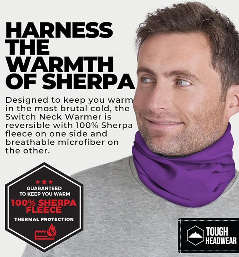 Tough Headwear Reversible Microfiber Gaiter Tube Neck Warmer Purple One Size