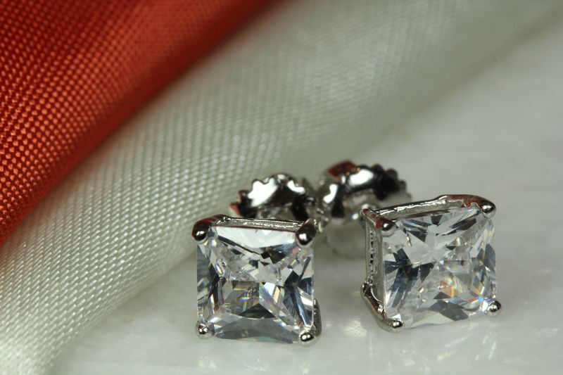 7MM PRINCESS BASKET SET 925 STERLING SILVER SCREW BACK UNISEX STUDS~3.33C EACH~H