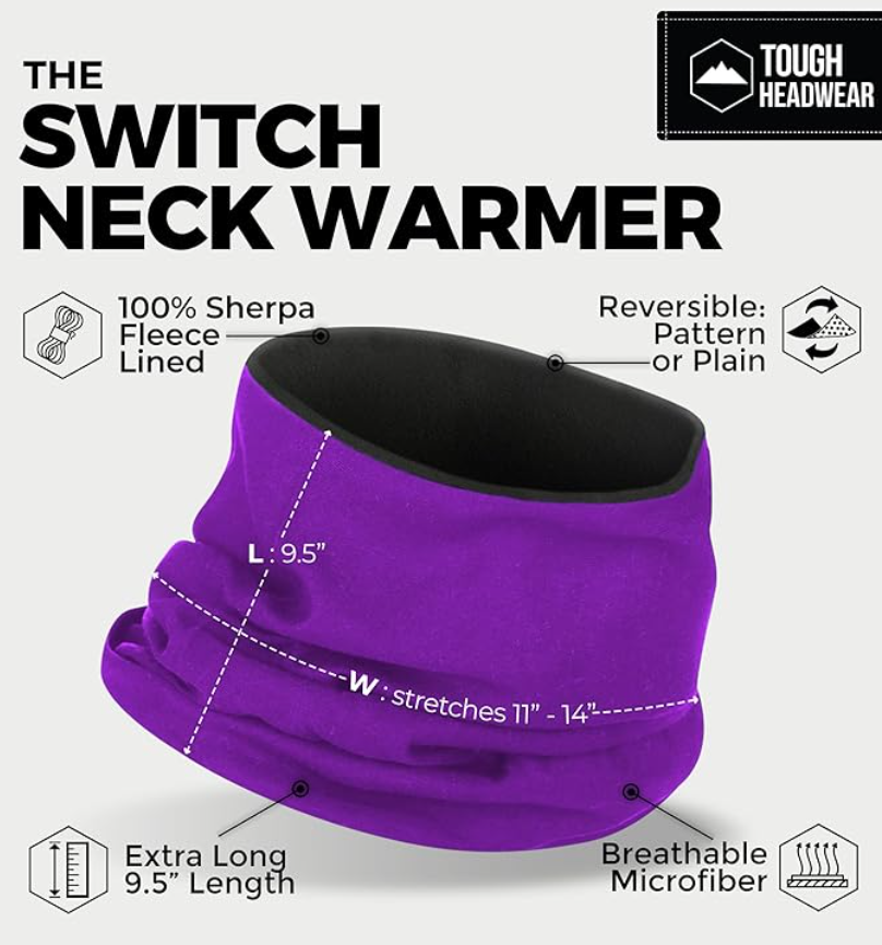 Tough Headwear Reversible Microfiber Gaiter Tube Neck Warmer Purple One Size