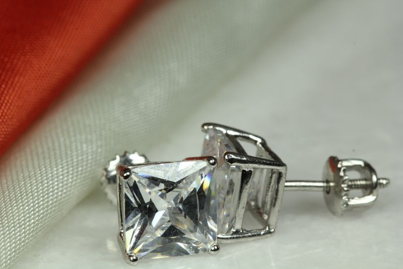 7MM PRINCESS BASKET SET 925 STERLING SILVER SCREW BACK UNISEX STUDS~3.33C EACH~H