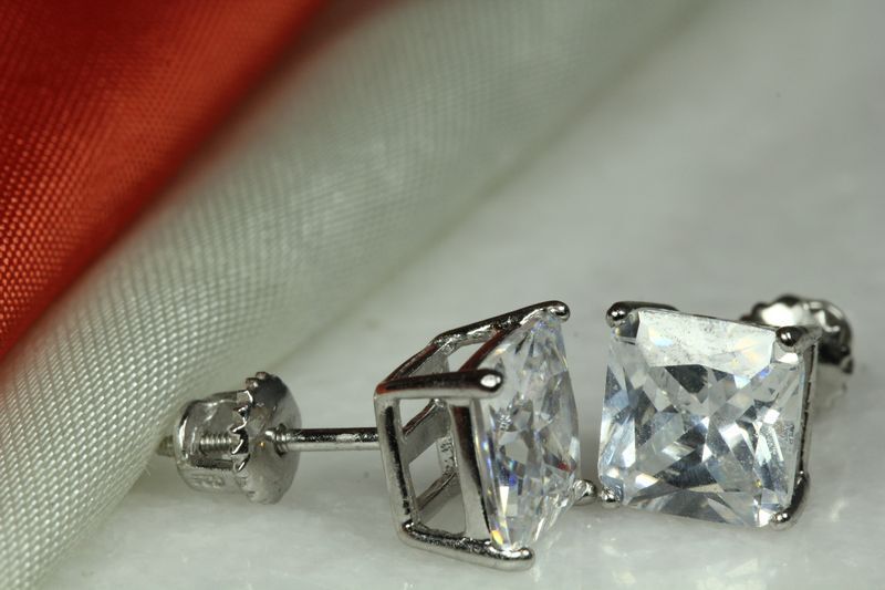 7MM PRINCESS BASKET SET 925 STERLING SILVER SCREW BACK UNISEX STUDS~3.33C EACH~H