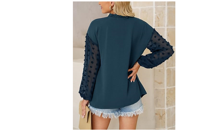 Women V Neck Casual Swiss Dot Shirt Top Lantern Sleeve Business Top Shirt, XL