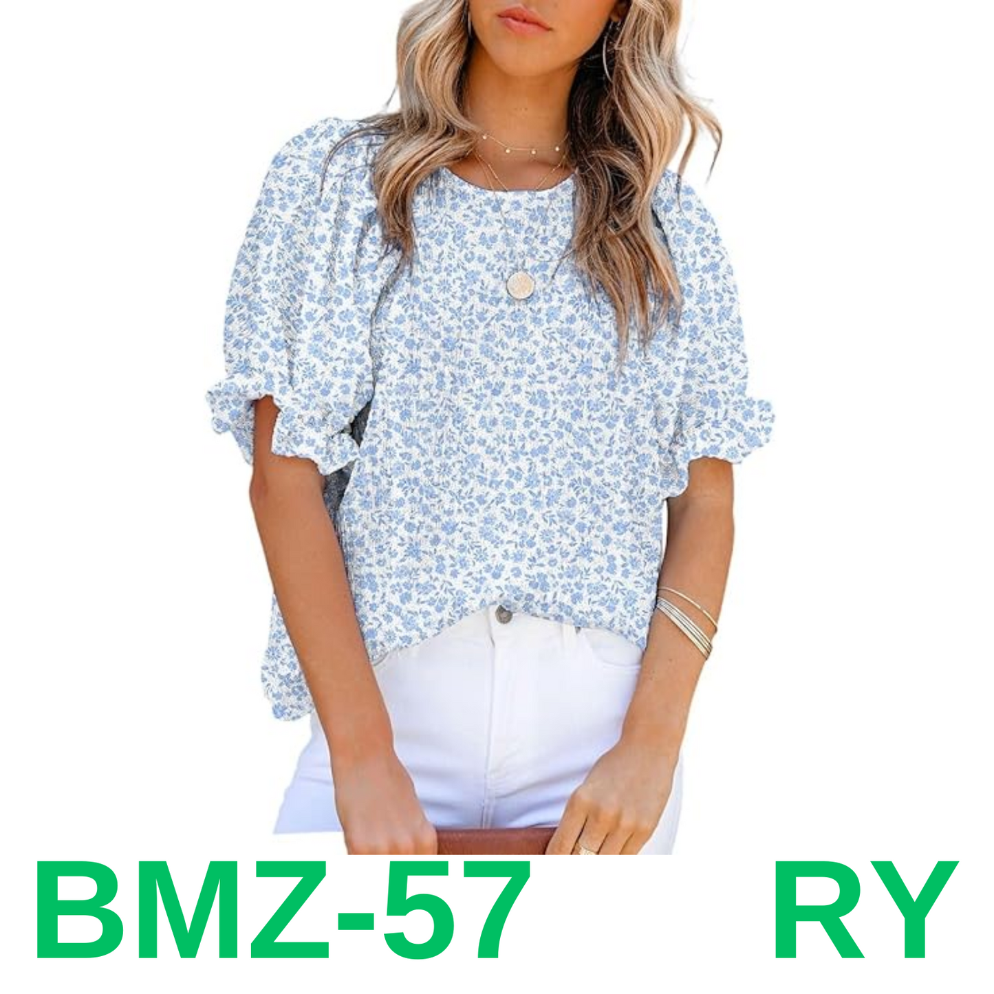 Dokotoo 2024 Summer Blouses for Women Tops Crew Neck Smocked Short Puff, 2XL