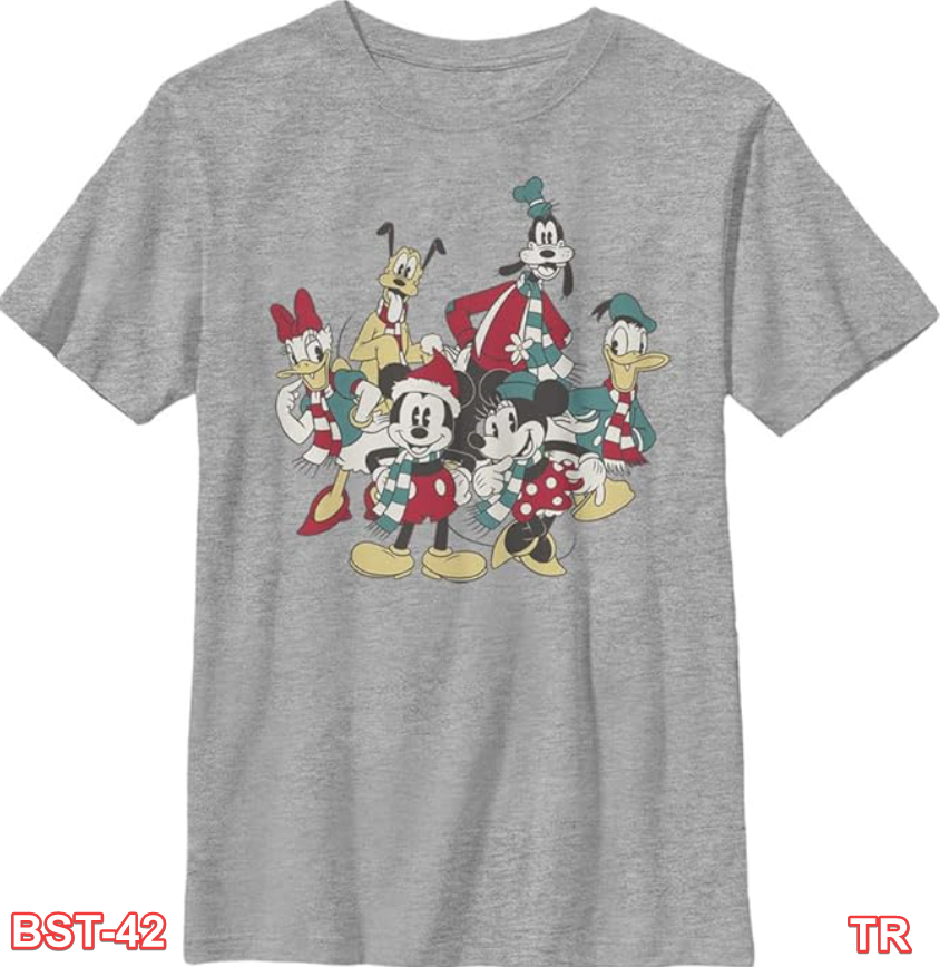 Disney Mickey and Friends Christmas Vintage Group Shot Boys T-Shirt, XL