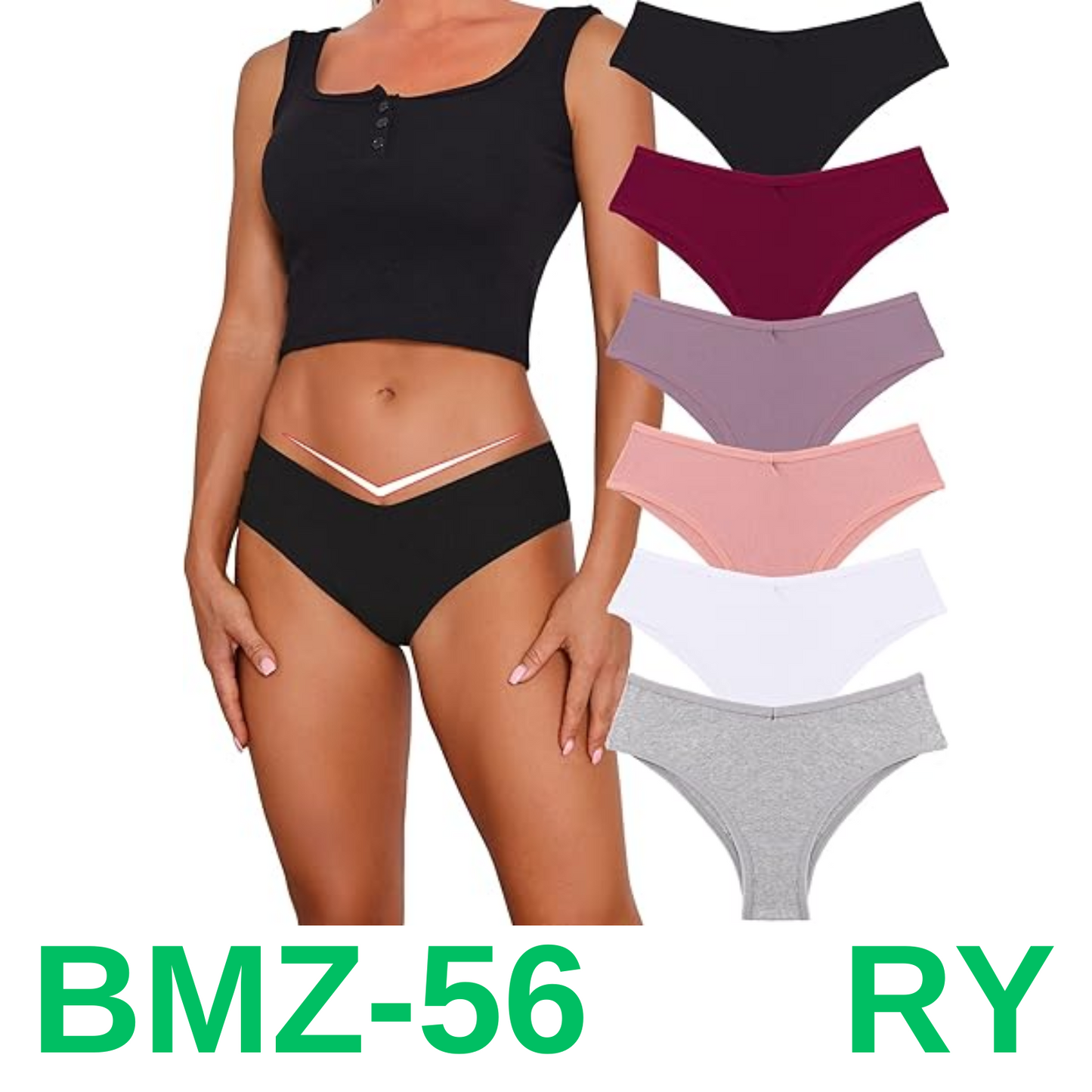 CuteByte 6 Pack Womens Cotton Underwear Sexy Breathable High Cut Panties Low, L