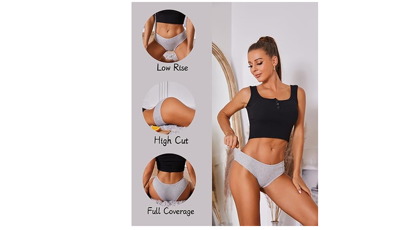 CuteByte 6 Pack Womens Cotton Underwear Sexy Breathable High Cut Panties Low, L