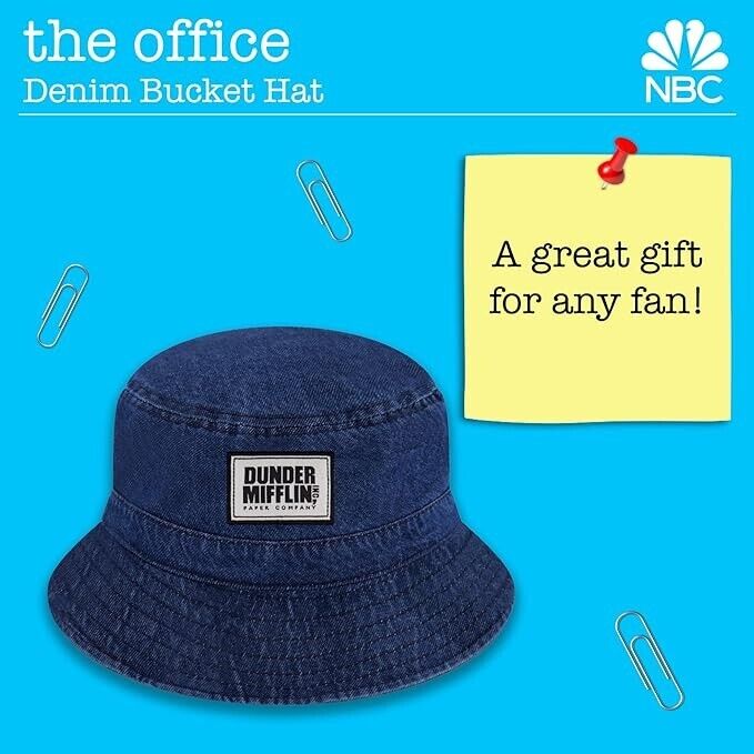 Concept One The Office Dunder Mifflin Bucket Hat, Packable Hat, Wide Brim, Blue