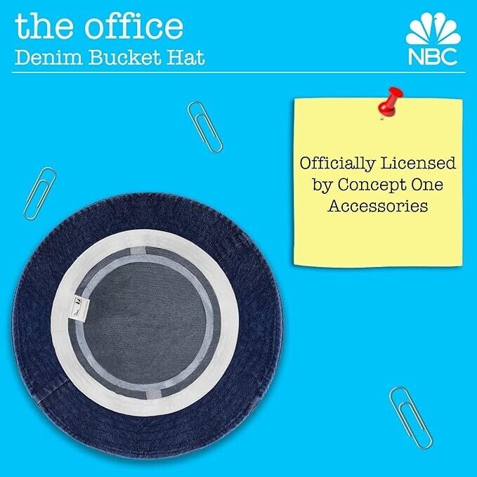 Concept One The Office Dunder Mifflin Bucket Hat, Packable Hat, Wide Brim, Blue