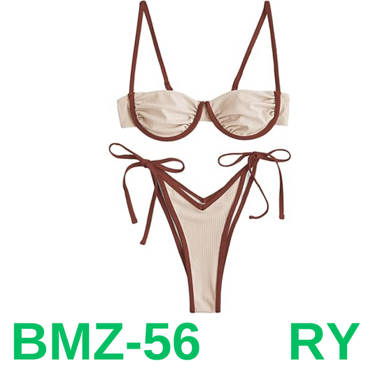 ZAFUL Women's Underwire Bikini High Cut Bikini Set Tie Side Bottom Two Piece, S
