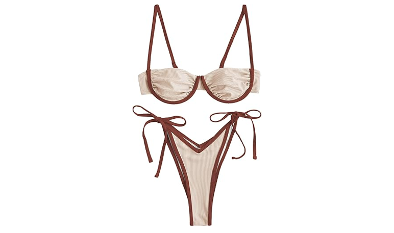 ZAFUL Women's Underwire Bikini High Cut Bikini Set Tie Side Bottom Two Piece, S