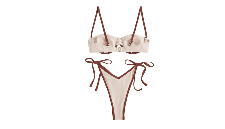 ZAFUL Women's Underwire Bikini High Cut Bikini Set Tie Side Bottom Two Piece, S