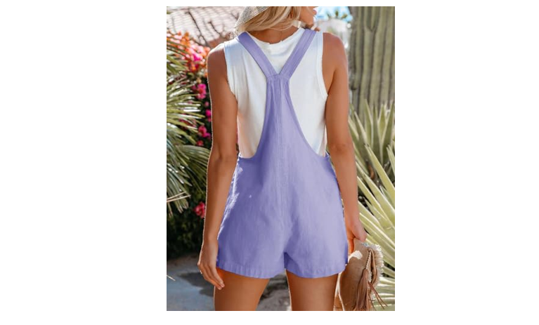 Aoudery Women's Summer Casual Sleeveless Rompers Loose Spaghetti Strap Short, M