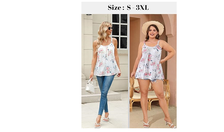 V FOR CITY Flowy Tank Top for Women Built-in Bra Adjustable Strap Camisole, L