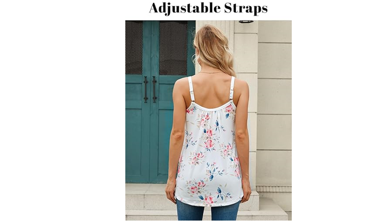 V FOR CITY Flowy Tank Top for Women Built-in Bra Adjustable Strap Camisole, L