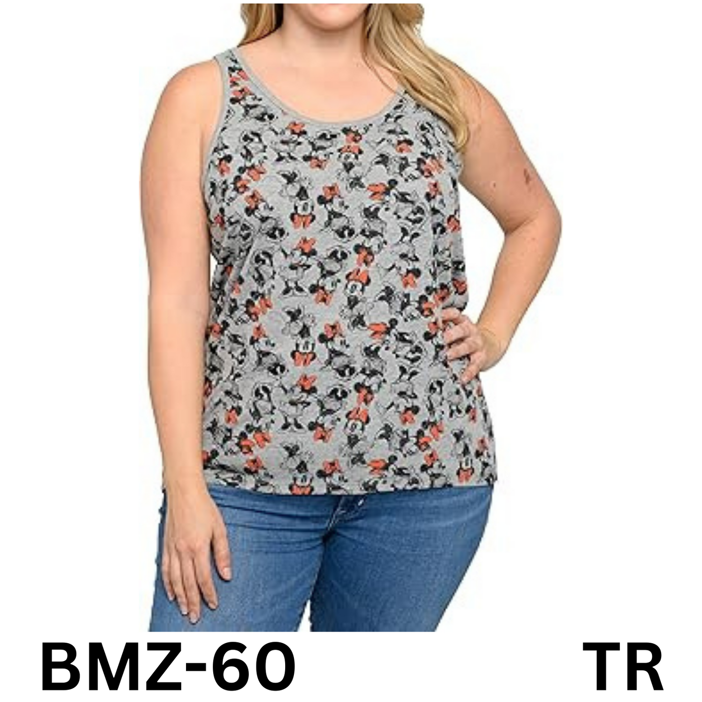 Disney Womens Plus Size Tank Minnie Mouse All Over Print (Heather Grey, 3X)