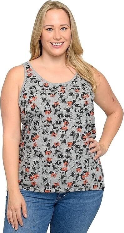 Disney Womens Plus Size Tank Minnie Mouse All Over Print (Heather Grey, 3X)