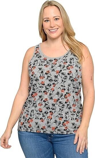 Disney Womens Plus Size Tank Minnie Mouse All Over Print (Heather Grey, 3X)