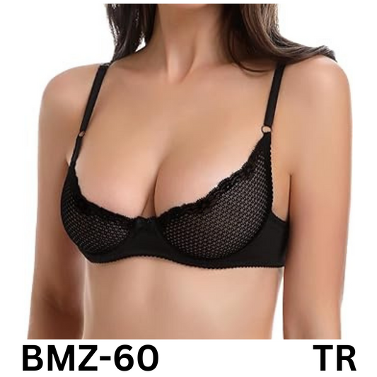Wingslove Women' Sexy 1/2 Cup Lace Balconette Mesh Underwired Demi Shelf Bra 34D