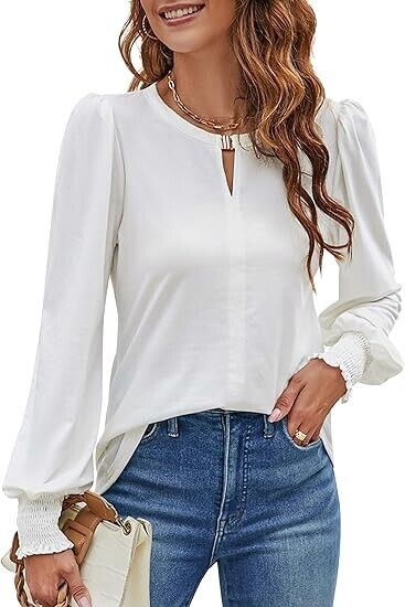 Blooming Jelly Women Long Sleeve Dressy Casual Top Puff Sleeve Shirt Blouse, XXL