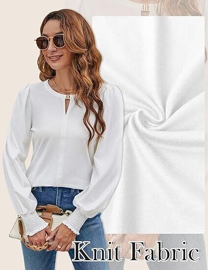 Blooming Jelly Women Long Sleeve Dressy Casual Top Puff Sleeve Shirt Blouse, XXL