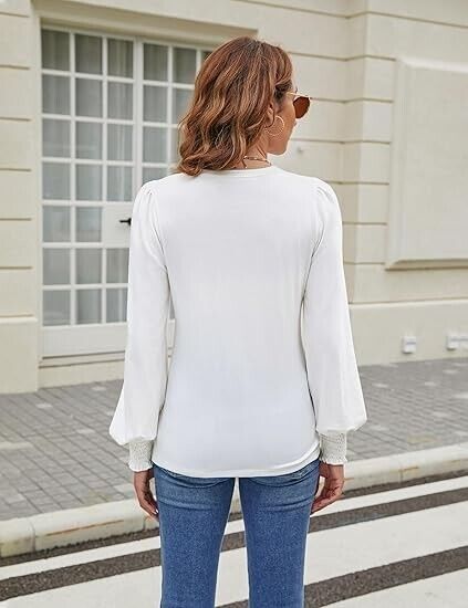 Blooming Jelly Women Long Sleeve Dressy Casual Top Puff Sleeve Shirt Blouse, XXL